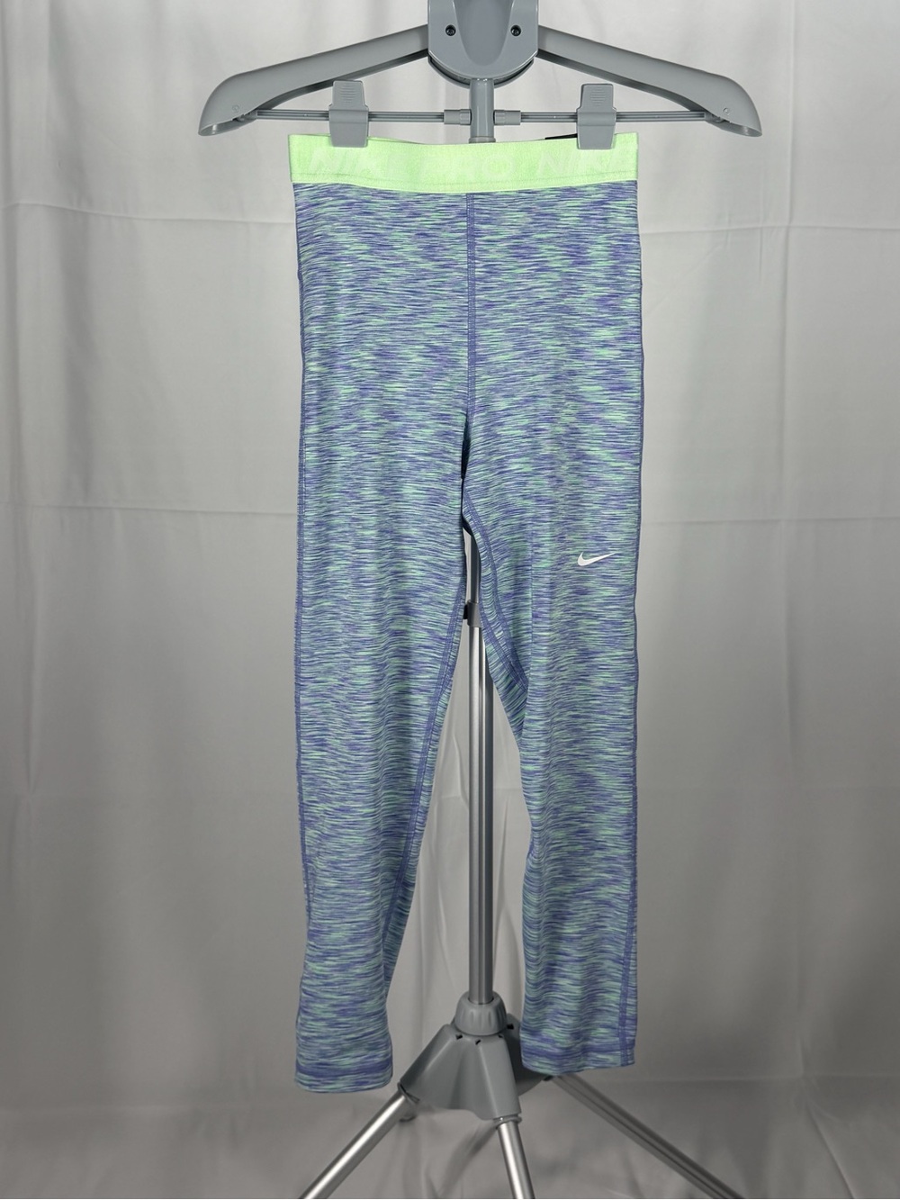 NWT Nike Pro Womens Small Space-Dyed (Blue Green) Dri-FIT Cropped Leggings